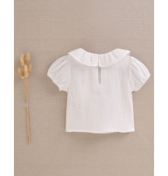 Blusa de bebé niña de muselina blanca con manga abullonada-Dadati