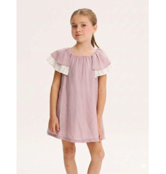 Vestido de niña malva con manga volante y estampado floral-Dadati