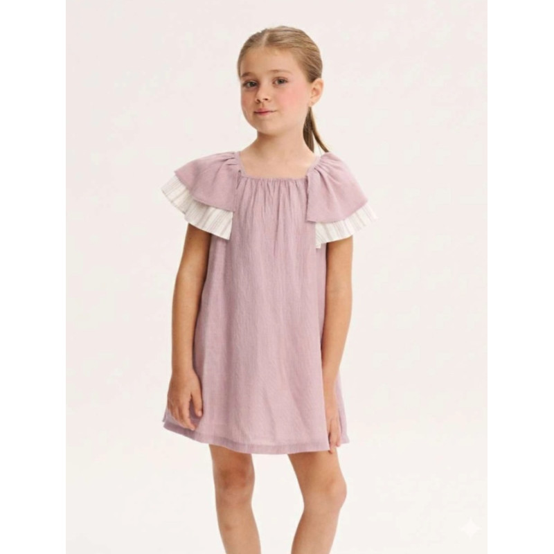 Vestido de niña malva con manga volante y estampado floral-Dadati