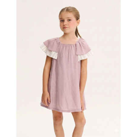 Vestido de niña malva con manga volante y estampado floral-Dadati