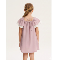 Vestido de niña malva con manga volante y estampado floral-Dadati
