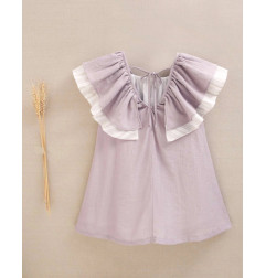 Vestido de niña malva con manga volante y estampado floral-Dadati