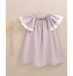 Vestido de niña malva con manga volante y estampado floral-Dadati