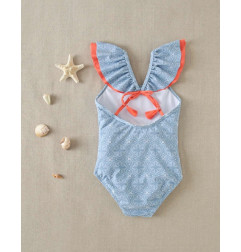 Bañador de niña con estampado geométrico y volantes en tirantes-Dadati