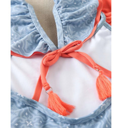 Bañador de niña con estampado geométrico y volantes en tirantes-Dadati