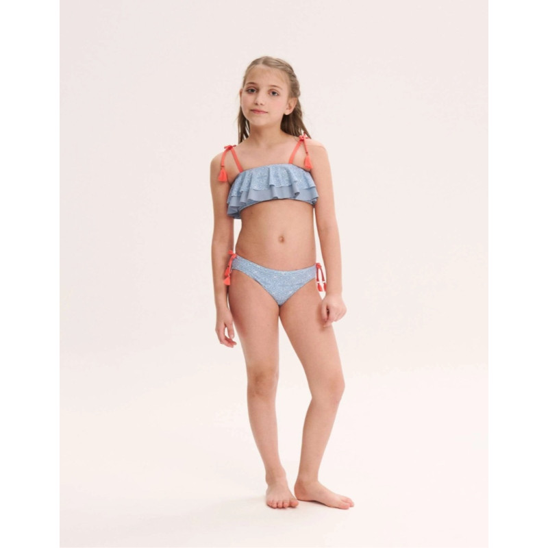 Bikini de niña con estampado geométrico y volantes-Dadati