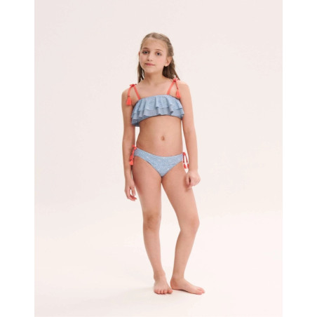 Bikini de niña con estampado geométrico y volantes-Dadati