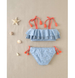 Bikini de niña con estampado geométrico y volantes-Dadati