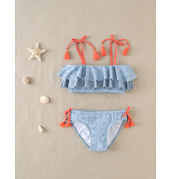 Bikini de niña con estampado geométrico y volantes-Dadati