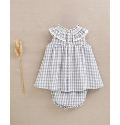 Vestido de bebé con braguita de cuadros y detalle de lazo en cuello-Dadati