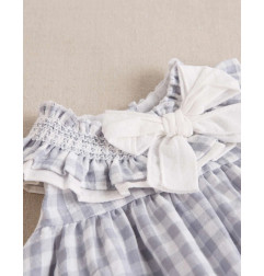 Vestido de bebé con braguita de cuadros y detalle de lazo en cuello-Dadati
