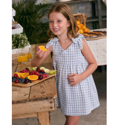 Vestido de niña gris de cuadros con cuello pico-Dadati