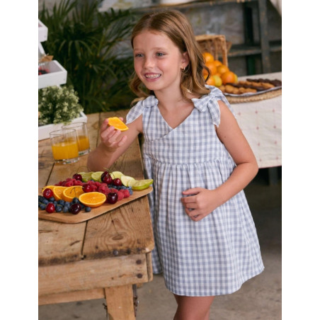 Vestido de niña gris de cuadros con cuello pico-Dadati