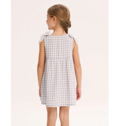 Vestido de niña gris de cuadros con cuello pico-Dadati