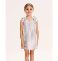 Vestido de niña gris de cuadros con cuello pico-Dadati