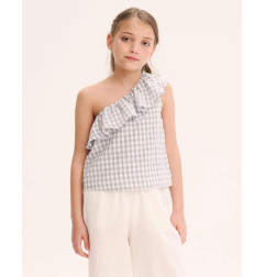 Blusa de niña de cuadros asimétrica con volante en tirante-Dadati