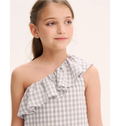 Blusa de niña de cuadros asimétrica con volante en tirante-Dadati
