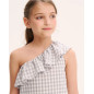 Blusa de niña de cuadros asimétrica con volante en tirante-Dadati