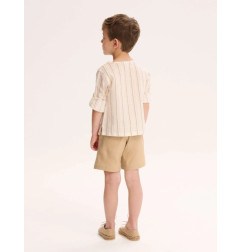 Camisa de niño de rayas mostaza con cuello redondo con lazo-Dadati