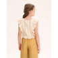 Blusa de niña blanca con estampado mostaza y volantes laterales-Dadati