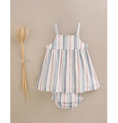 Vestido de bebe niña de tirantes estampado de rayas naranja y azul-Dadati