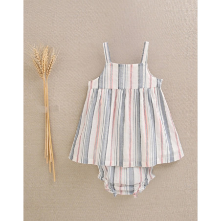 Vestido de bebe niña de tirantes estampado de rayas naranja y azul-Dadati