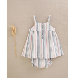 Vestido de bebe niña de tirantes estampado de rayas naranja y azul-Dadati