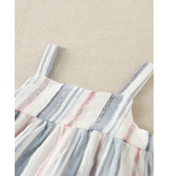 Vestido de bebe niña de tirantes estampado de rayas naranja y azul-Dadati