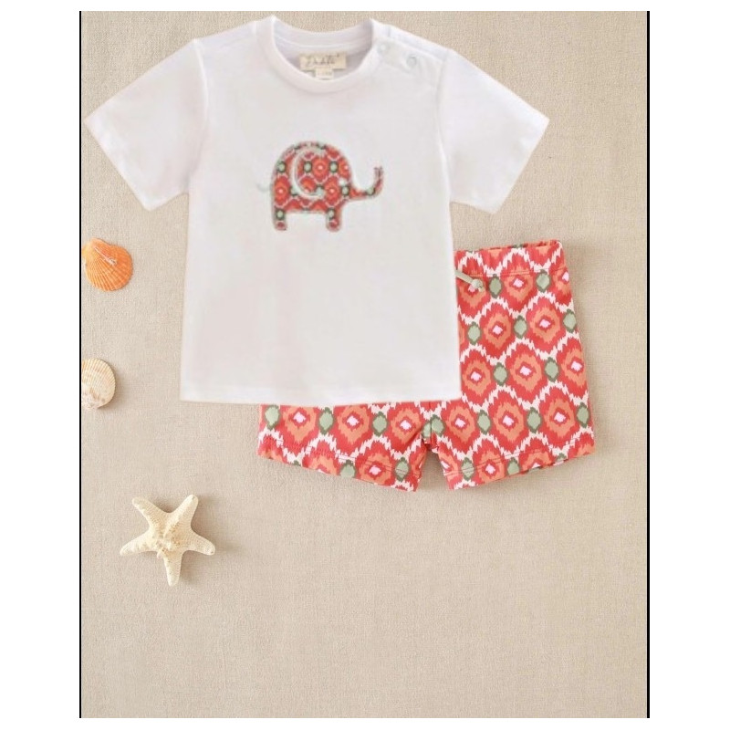 Set Camiseta de bebé blanca con dibujo de elefante y boxer-Dadati Set Camiseta de bebé blanca con dibujo de elefante y boxer-Dadati