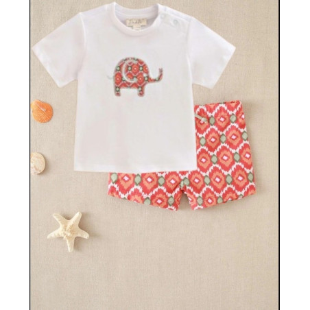 Set Camiseta de bebé blanca con dibujo de elefante y boxer-Dadati