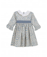 Vestido Monte Cuello Volante Azul-Tartaleta