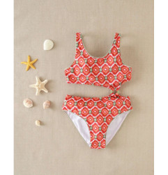 Trikini de niña con estampado geometrico y detalle en la cintura-Dadati