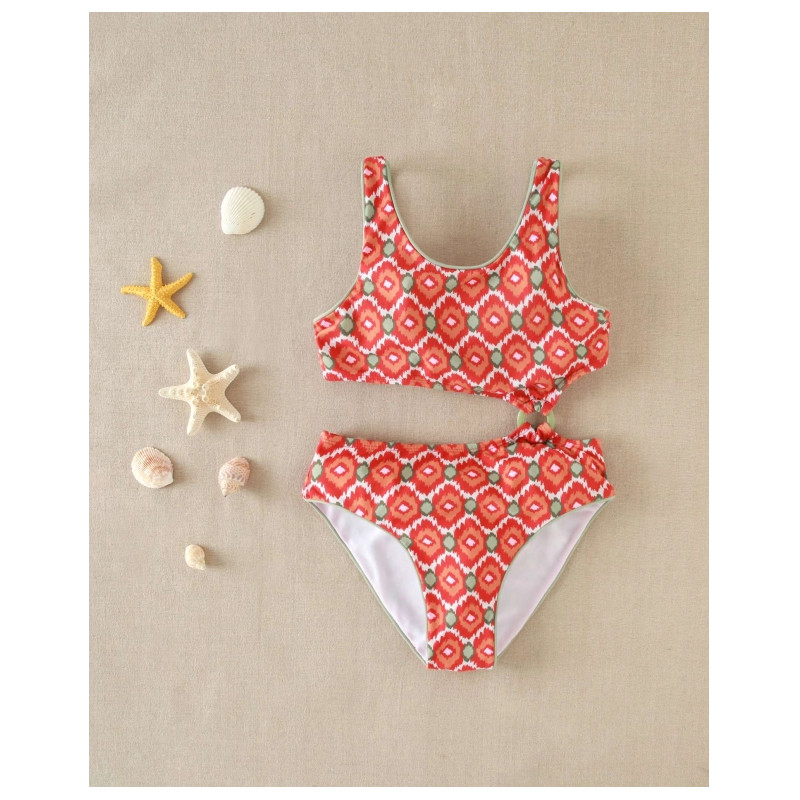 Trikini de niña con estampado geometrico y detalle en la cintura-Dadati