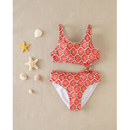 Trikini de niña con estampado geometrico y detalle en la cintura-Dadati