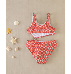Trikini de niña con estampado geometrico y detalle en la cintura-Dadati
