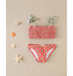 Bikini de niña con estampado geométrico y nido de abeja-Dadati