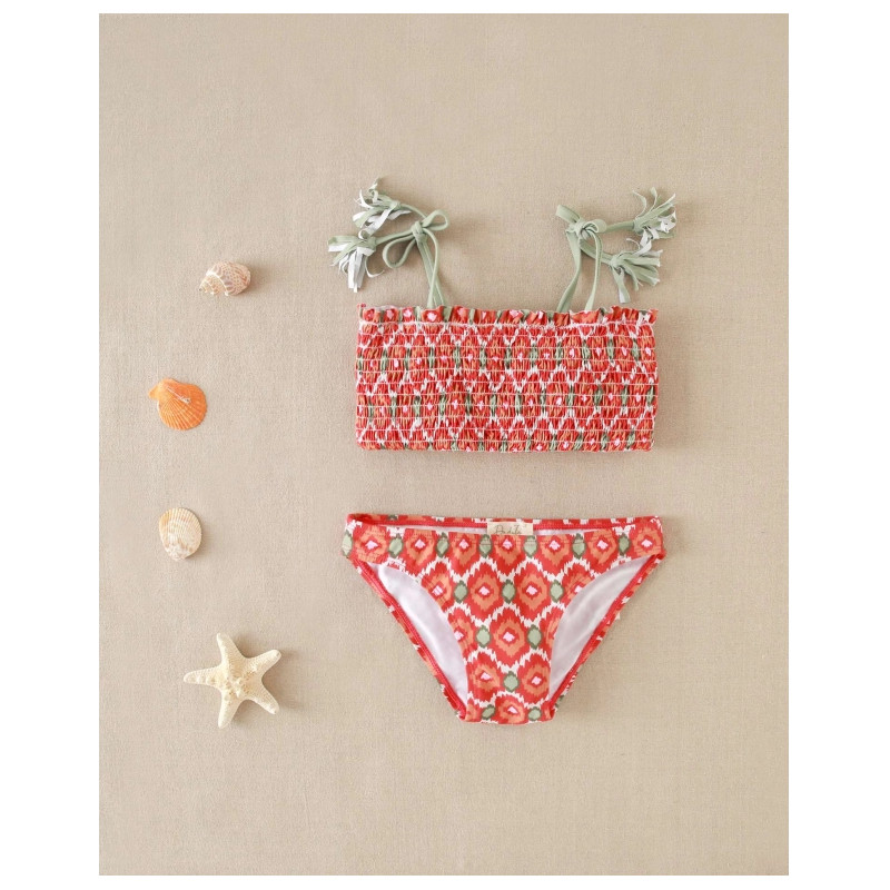 Bikini de niña con estampado geométrico y nido de abeja-Dadati