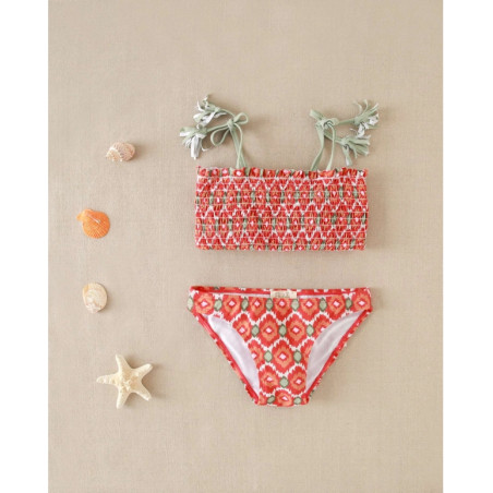 Bikini de niña con estampado geométrico y nido de abeja-Dadati