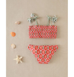 Bikini de niña con estampado geométrico y nido de abeja-Dadati