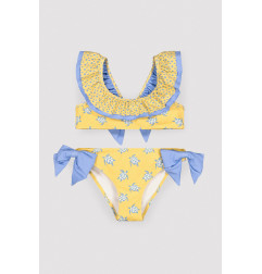 Bikini niña detalle volante y lazos estampado tortugas -Ysabel Mora