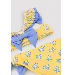 Bikini niña detalle volante y lazos estampado tortugas -Ysabel Mora