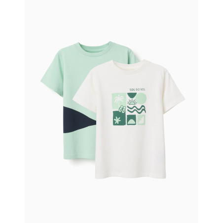 2 camisetas de algodón con estampados de playa para niño, verde/blanco-Zippy