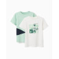 2 camisetas de algodón con estampados de playa para niño, verde/blanco-Zippy
