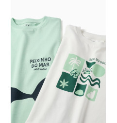 2 camisetas de algodón con estampados de playa para niño, verde/blanco-Zippy