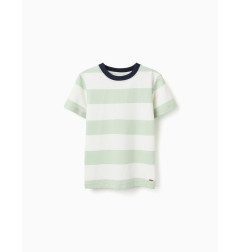 Camiseta de algodón a rayas para niño, blanco/verde-Zippy