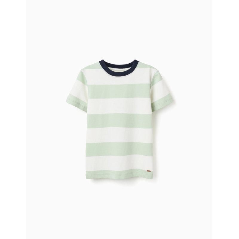 Camiseta de algodón a rayas para niño, blanco/verde-Zippy