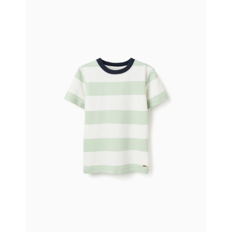 Camiseta de algodón a rayas para niño, blanco/verde-Zippy