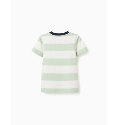 Camiseta de algodón a rayas para niño, blanco/verde-Zippy