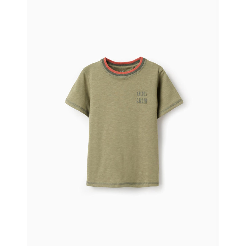 Camiseta de algodón con bordado Cactus Garden para niño, verde-Zippy