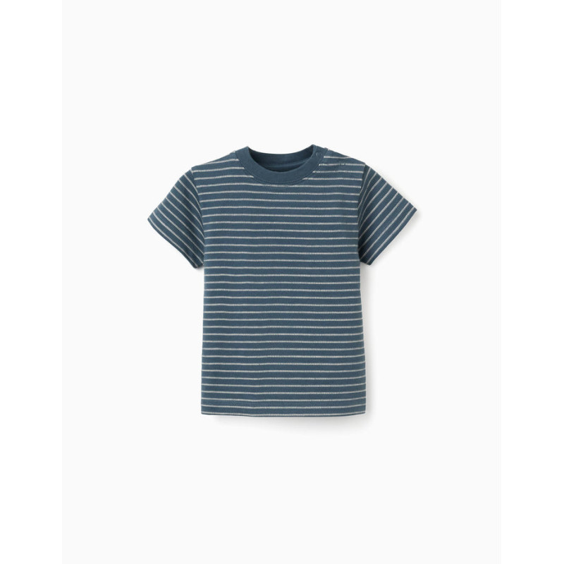 Camiseta de algodón con rayas jacquard para niño, azul/beige-Zippy